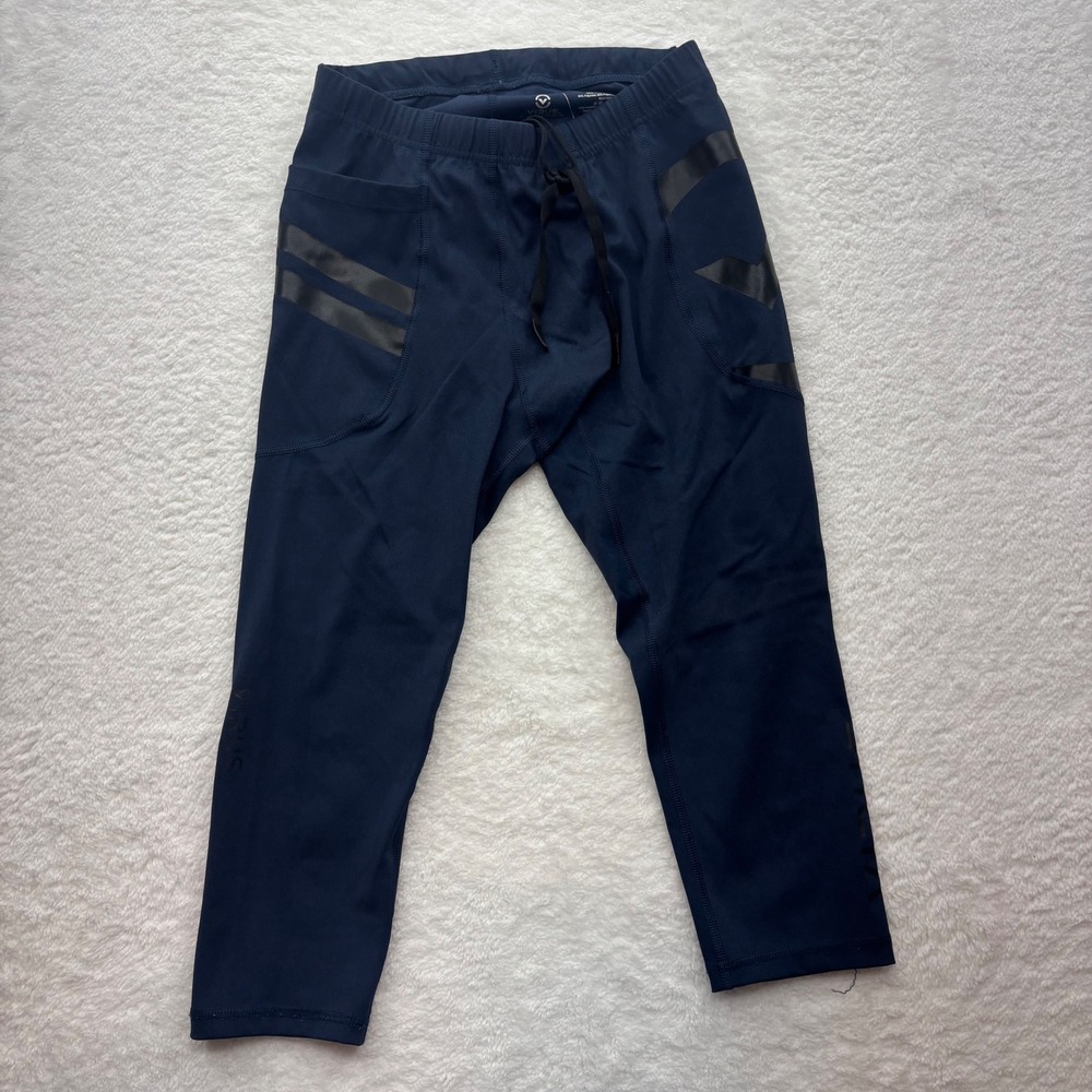 Virus Mens Medium Navy Blue Compression Pants Cropped Training Leggings Pockets
